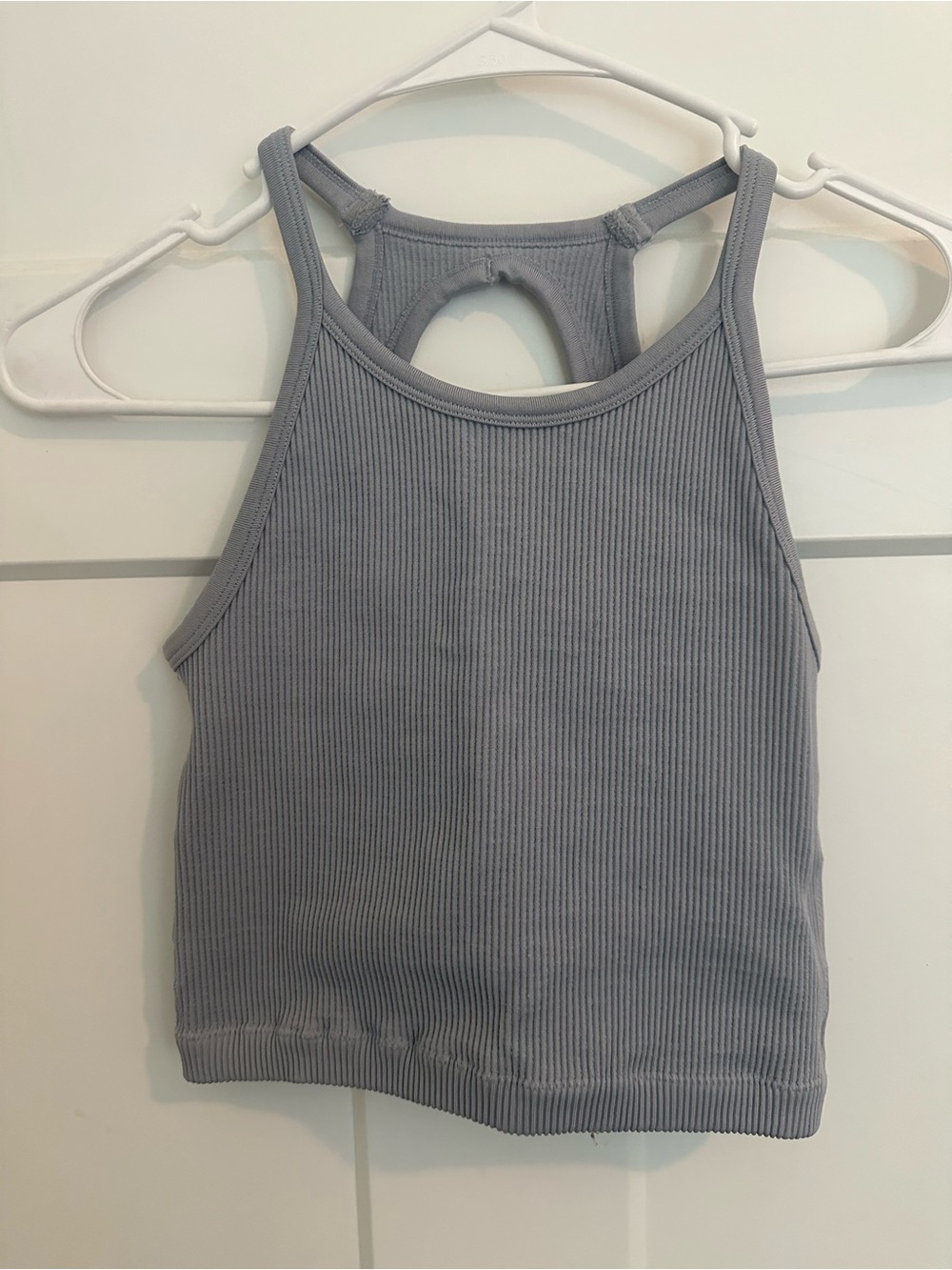 Vitality Ribbed High Neck Tank Top in Dusty Blue